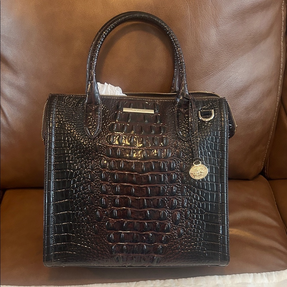 Brahmin Dark Brown Crocodile-Embossed Satchel